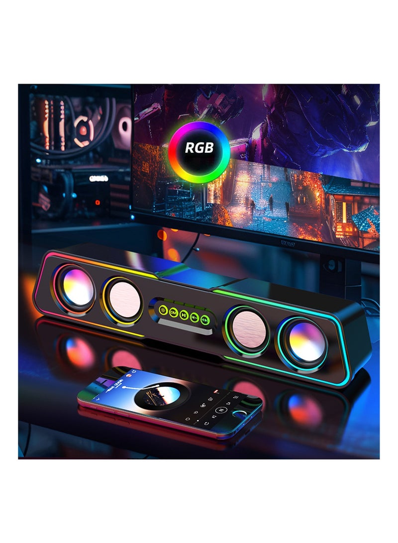 RGB Gaming Soundbar, Bluetooth 5.0 Computer Speakers with Dynamic Breathing Lights, 4-Unit Drivers for Deep Bass, Wired & Wireless Dual Mode, 360° Stereo Sound for PC, Laptop, TV, Phone, Gaming & Movies - Image 1